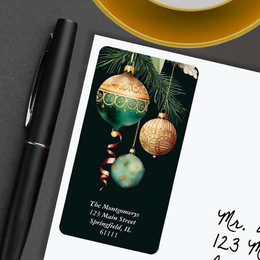 Gold Baubles Christmas Tree Return Address Etiket