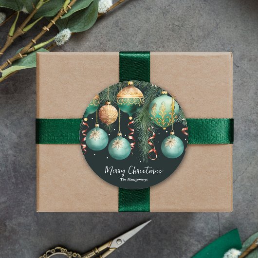 Gold Baubles Christmas Tree Ronde Sticker