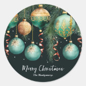 Gold Baubles Christmas Tree Ronde Sticker (Voorkant)