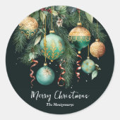 Gold Baubles Christmas Tree Ronde Sticker (Voorkant)