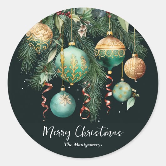 Gold Baubles Christmas Tree Ronde Sticker (Voorkant)