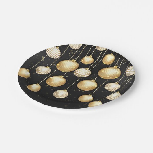 Gold Baubles kerstboomfeest Ornamenten Papieren Bordje (Gekanteld)