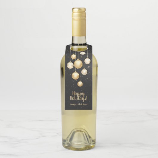 Gold Baubles kerstboomversieringen op zwart Flessenhanger (Op fles)