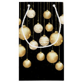 Gold Baubles kerstboomversieringen op zwart Klein Cadeauzakje (Achterkant)