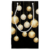Gold Baubles kerstboomversieringen op zwart Klein Cadeauzakje (Voorkant)