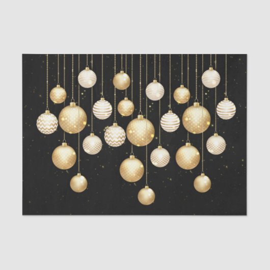 Gold Baubles kerstboomversieringen op zwart Tissuepapier (Voorkant)