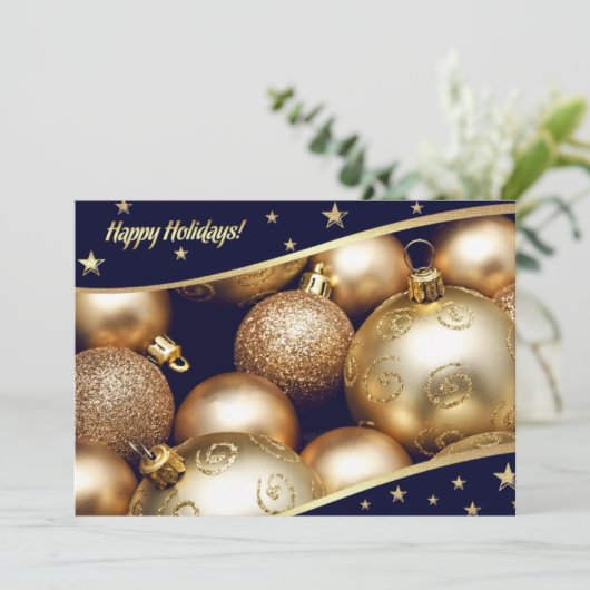 Gold Baubles kerstfeestdag Kaart (Staand voorkant)