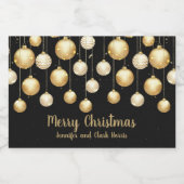 Gold Baubles kerstversieringen op Black Mini Sparkling Wijnetiket (Enkel label)