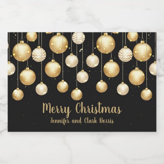 Gold Baubles kerstversieringen op Black Mini Sparkling Wijnetiket (Enkel label)