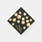 Gold Baubles kerstversieringen op de Zwarte Partij Servet (Hoek)