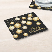 Gold Baubles kerstversieringen op zwart Kartonnen Onderzetters (Schuin)