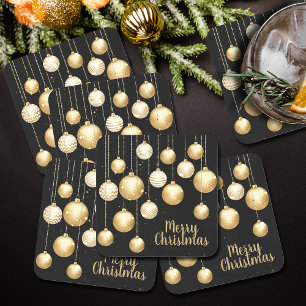 Gold Baubles kerstversieringen op zwart Kartonnen Onderzetters