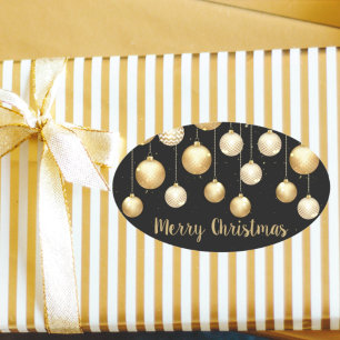 Gold Baubles kerstversieringen op zwart Ovale Sticker