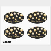 Gold Baubles kerstversieringen op zwart Ovale Sticker (Vel)