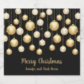 Gold Baubles kerstversieringen op zwart Sparkling Wijnetiket (Enkel label)