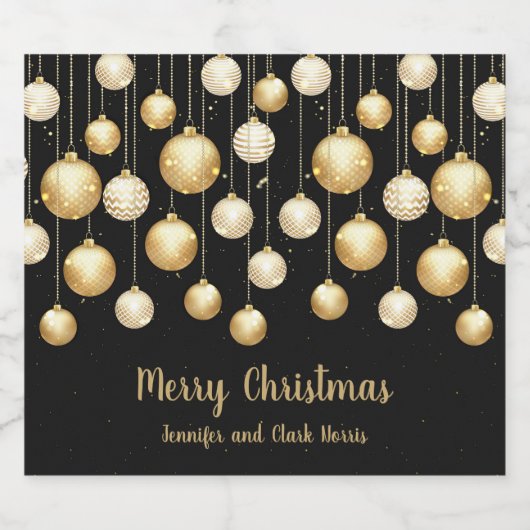 Gold Baubles kerstversieringen op zwart Sparkling Wijnetiket (Enkel label)