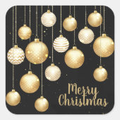 Gold Baubles kerstversieringen op zwart Vierkante Sticker (Voorkant)