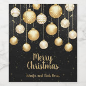 Gold Baubles kerstversieringen op zwart Wijn Etiket (Enkel label)