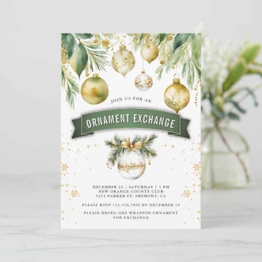 Gold Baubles Ornament Exchange kerstfeest Kaart (Staand voorkant)