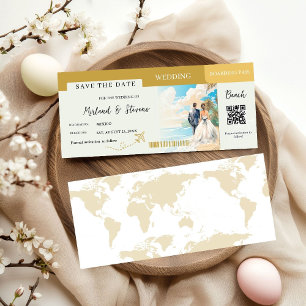 Gold Beach Boarding Pass bruiloft Save The Date