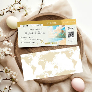 Gold Beach Boarding Pass bruiloft Save The Date