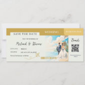 Gold Beach Boarding Pass bruiloft Save The Date (Voorkant)