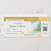 Gold Beach Boarding Pass bruiloft Save The Date (Voorkant)