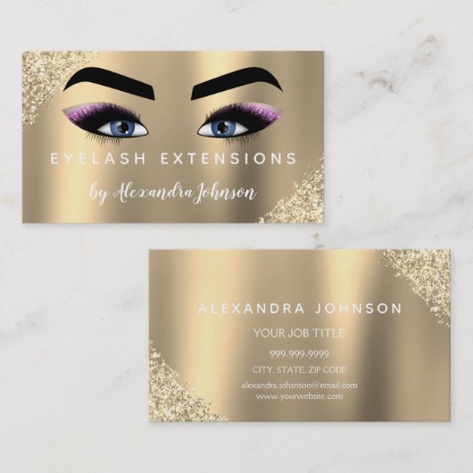 Gold Beauty Lashes Glitter Eyelash Extensions Visitekaartje (Voorkant / Achterkant)