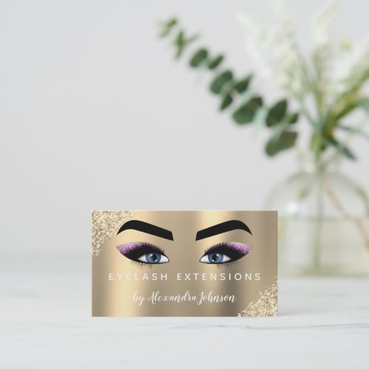 Gold Beauty Lashes Glitter Eyelash Extensions Visitekaartje (Staand voorkant)