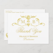 Gold Bedankt briefkaarten Monogram bruiloft set (Voorkant / Achterkant)