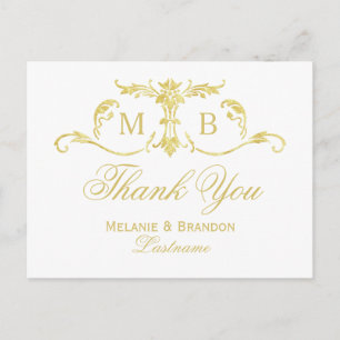 Gold Bedankt briefkaarten Monogram bruiloft set