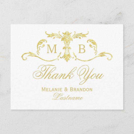 Gold Bedankt briefkaarten Monogram bruiloft set (Voorkant)