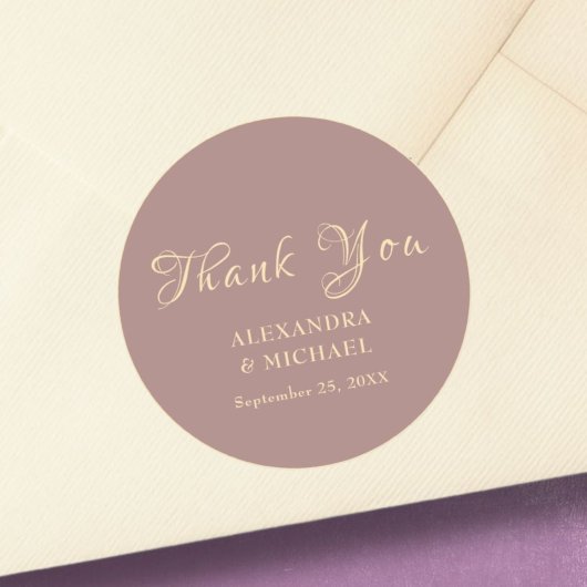 Gold Bedankt Calligraphy Dusty Roos Wedding Ronde Sticker