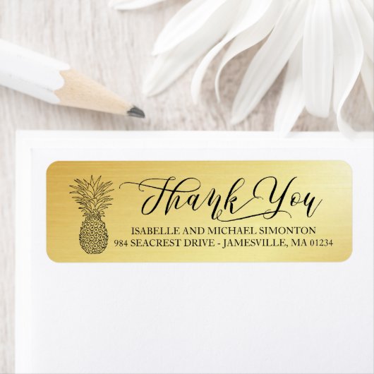 Gold Bedankt en Pineapple Return Address Labels (Insitu)