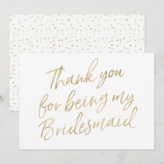 Gold "Bedankt voor je bruidsmeisje" Bedankkaart (Voorkant / Achterkant)