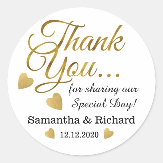 Gold Bedankt voor je bruiloft Ronde Sticker (Voorkant)