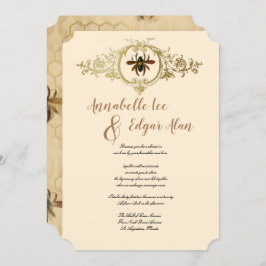 Gold Bee and Honeycomb Ornamental Invitation Kaart