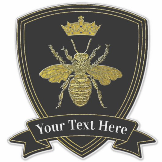 Gold Bee Crown Jouw tekst Sticker (Voorkant)