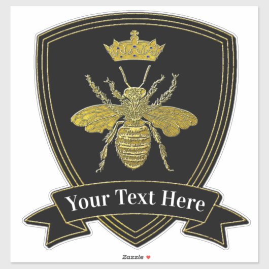 Gold Bee Crown Jouw tekst Sticker (Vel)