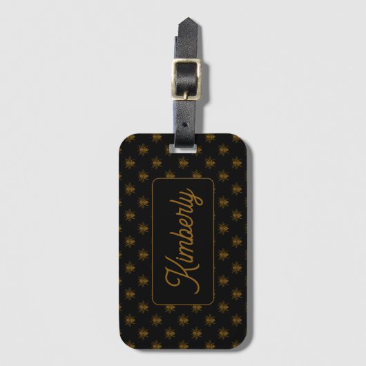 Gold Bee Custom Name Monogram Design Bagagelabel (Voorkant (verticaal))