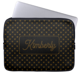 Gold Bee Custom Name Monogram Design Laptop Sleeve