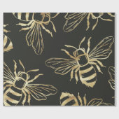 Gold Bee Design, op zwarte achtergrond. Cadeaupapier (Vlak)