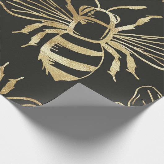 Gold Bee Design, op zwarte achtergrond. Cadeaupapier (Hoek)