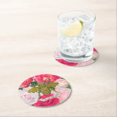 Gold Bee en Rozen personaliseren Ronde Kartonnen Onderzetter (Insitu)