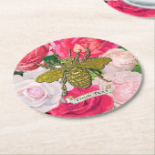 Gold Bee en Rozen personaliseren Ronde Kartonnen Onderzetter (Gebogen)