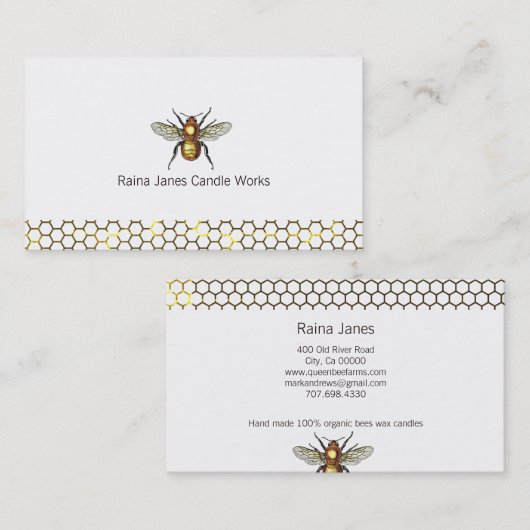Gold Bee Honeycomb Beekeeper Honey Appiary Visitekaartje (Voorkant / Achterkant)