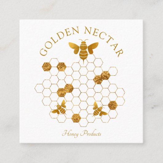 Gold Bee Honeycomb Logo Imker Honing Producten Vierkante Visitekaartje (Voorkant)