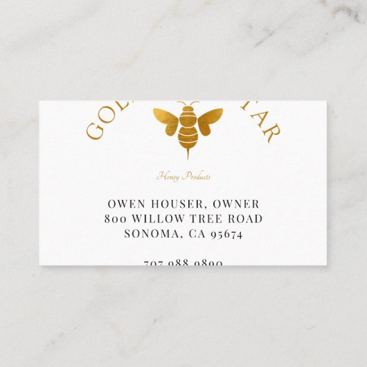 Gold Bee Honeycomb Logo Imker Honing Producten Visitekaartje (Achterkant)