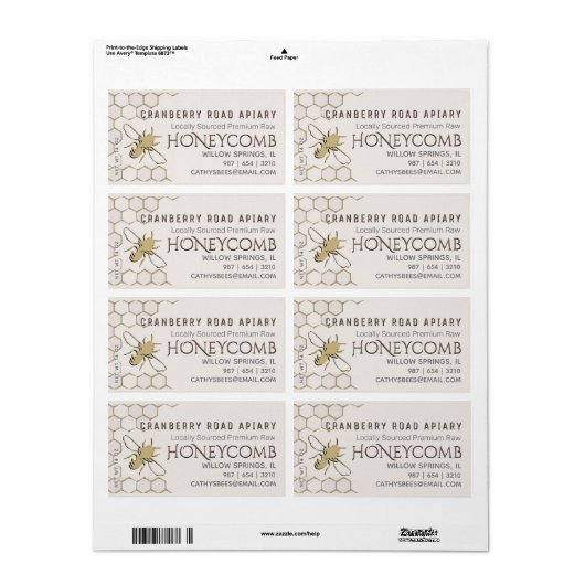 Gold Bee Honeycomb verzendformaat label (Full Sheet)