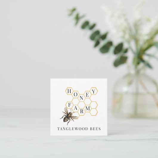 Gold Bee Honingraat Bijenhouder Apiary Visitekaart Vierkante Visitekaartje (Staand voorkant)